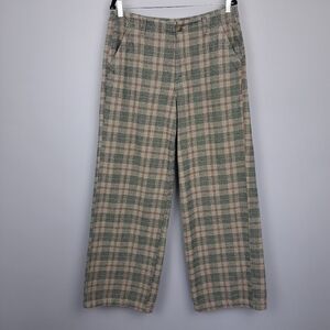 American Eagle Outfitters Green and Beige Plaid Wide-Leg Pants